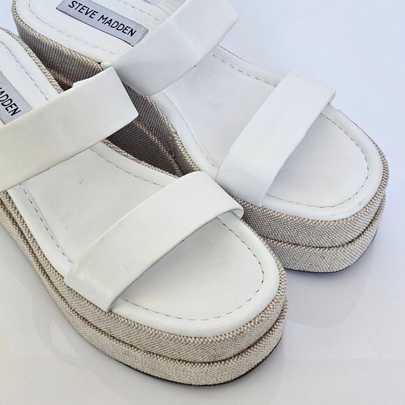 Steve Madden Women's Size 7 Merrcer Platform Slide Leather Sandal in White Beach - Picture 11 of 11